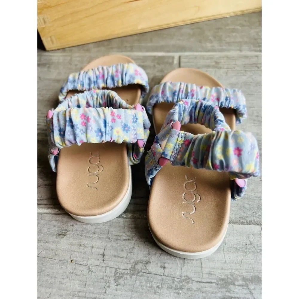 SUGAR Boutique Blue Floral Baby Toddler Girl Sandals Stretch Slip On Cute Size 6